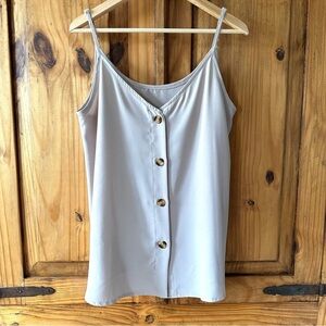 A-Line Taupe Button Up Tank Top V Neck Thin Straps - Large